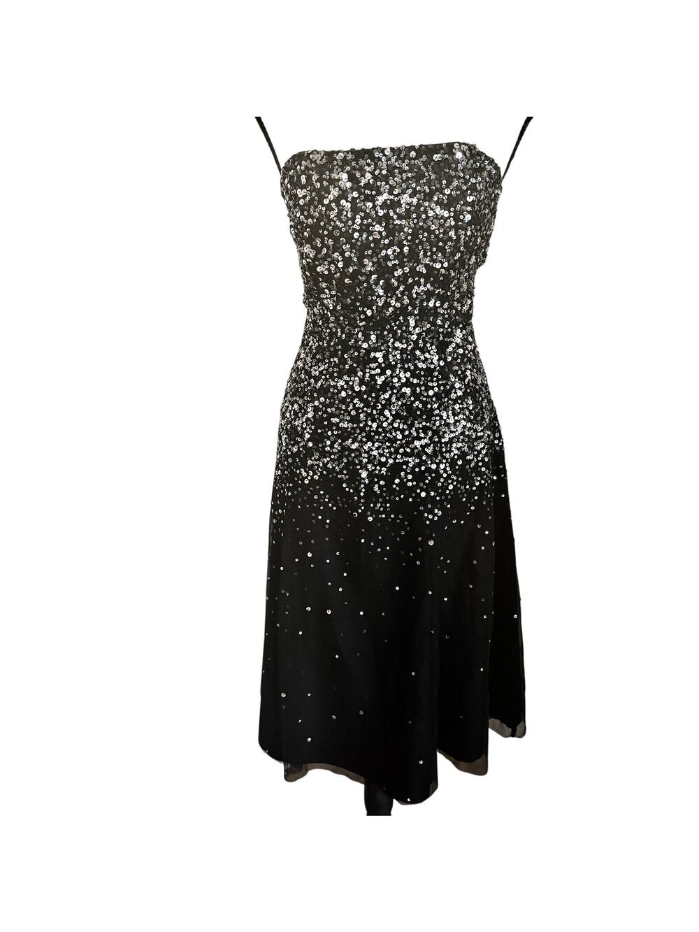 Vintage 90s SCALA Black Sequined Strapless Dress Glam Sparkly Retro Formal XL